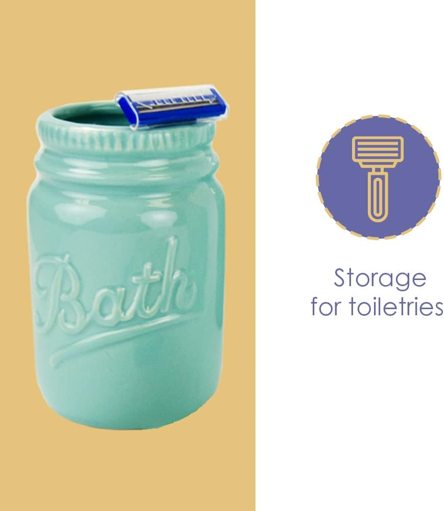 4-Piece Ceramic Mason Jar Bathroom Set (Mint), by Home Basics Beautiful and Contemporary Design Bathroom Accessory Sets Bath Accessories for Bathroom