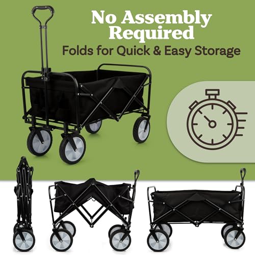 Collapsible Wagon - Grocery Cart on Wheels - Portable Beach Wagon, Folding Garden Cart or Shopping Cart - Wagons Carts Foldable by Pure Garden (Black) by Pure Garden - Image 2