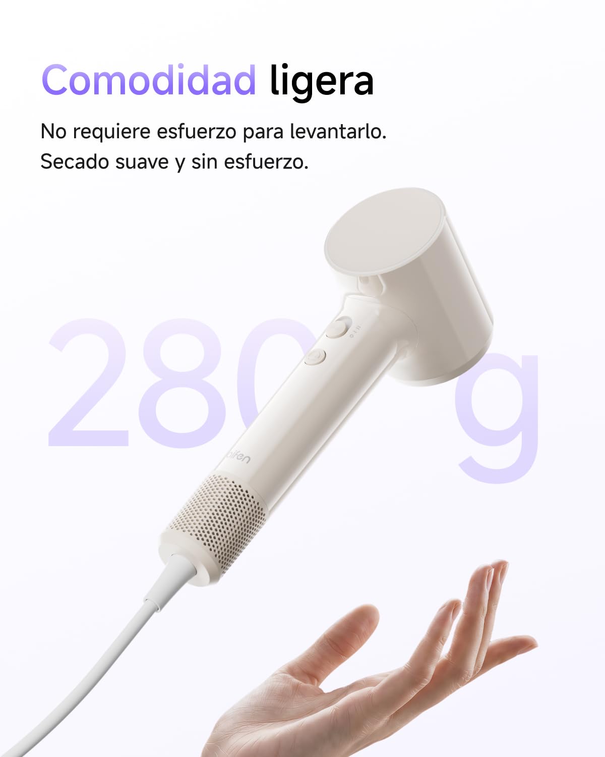 Laifen Air Secador de Pelo Ultra-Ligero 280 g, 200 Millones de Iones Negativos, Secado Rápide en 3 Min, Silencioso 60 dB con Modo Niños & Boquilla Alisadora, Ideal para Viajes (Beige Té con Leche)