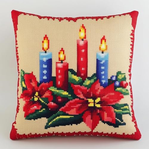 Kit coussin au point de croix à offrir cadeau broderie fait main Noël pour débutant