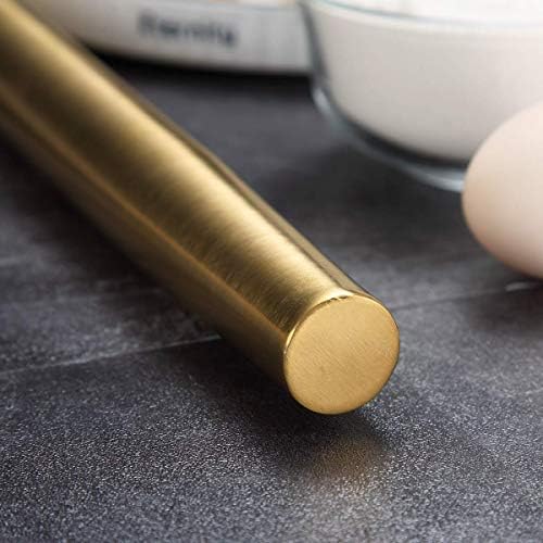 Berglander Stainless Steel Rolling Pin Matte Finish with Gold Titanium Plating for Baking Pizza Dough, Pie, Cookie, Essential Kitchen Utensil Gift Ideas Gor Bakers.