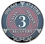 3 Year AA Coin Silver Color Plated-Medallion, Recovery Chip, 12 Step Token, Alcoholics Anonymous Coin
