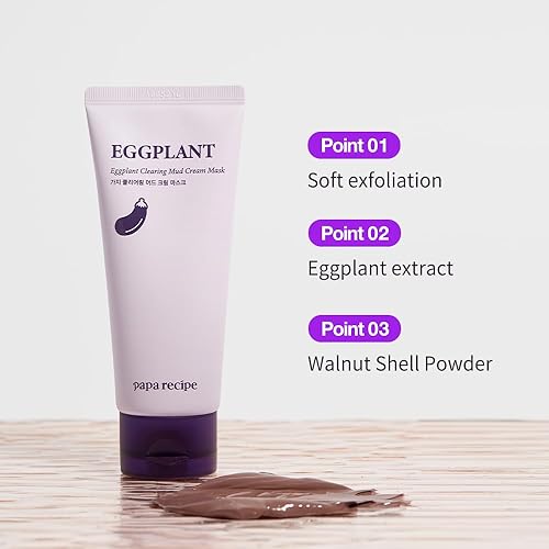 Miniatura 5 de Título Mascarilla de crema de barro de berenjena con receta de papá, cuidado coreano de la piel, exfoliante de piel muerta para cara sensible, 3.38