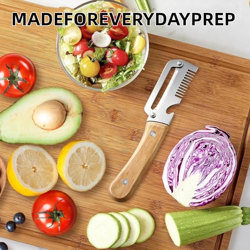 3 in 1 peeler and slicer tool, Serrated Peeling Knife Premium Vegetable Peeler, Multi-function Stainless Steel Thickened Fruit PeelersWooden Handle and Bottle Opener for Fruits and Vegetables (1)