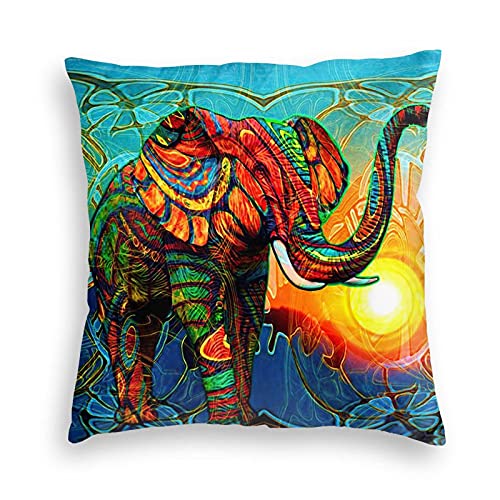 Aiputao Colorful Aztec Elephant Sunset Square Throw Pillow Cover 18 X 18 Inch Modern Cushion Cases Square Decorative Pillowcase For Sofa Bed Car Living Room #TOP7