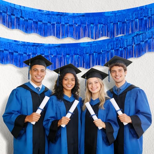 Image of LOLStar Sapphire Blue Foil Fringe Tinsel Garland, Streamers Banner, 6 Pack | 60Ft Tinsel Streamers, Shiny Sapphire Blue Tinsel Fringe Banners for Graduation, 4th of July, Parade Float Party Decor