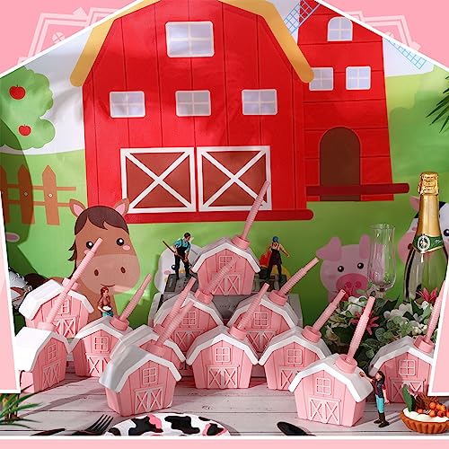 Tanlade-12-Pcs-Farmhouse-Cups-with-Lids-and-Straws-10-oz-Toy-Farmhouse-Cups-for-Farm-Birthday-Party-Barnyard-Animals-Party-Baby-Shower-Farm-Animals-Themed-Party-Decorations-Supplies-Favor-Pink Tanlade 12 Pcs Farmhouse Cups with Lids and Straws 10 oz Toy Farmhouse Cups for Farm Birthday Party Barnyard Animals Party Baby Shower Farm Animals Themed Party Decorations Supplies Favor Pink