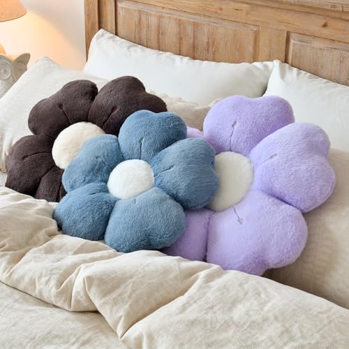 Flower Shaped Pillow, Cute Decorative Throw Pillows with Soft Rabbit Fur for Couch Bed Chair Floor, Christmas Pillow Seating Cushions with Room Décor for Bedroom Living Room(19.6 Inches, Brown) — view 6
