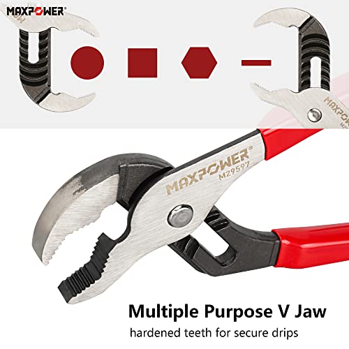 MAXPOWER 10 inch Groove Joint Pliers, Quick Adjustable Serrated V Jaw - image 3