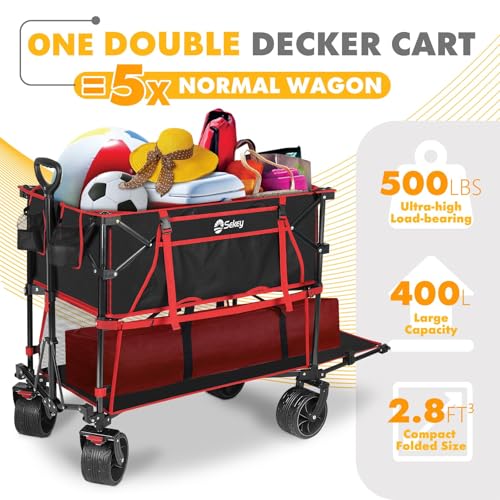 image for Sekey 400L Large Capacity Folding Double Decker Wagon with Brakes, 48
