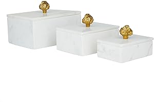 Marble Decorative Box Decorative Keepsake Boxes with Gold Finial, Set of 3 Storage Boxes 9