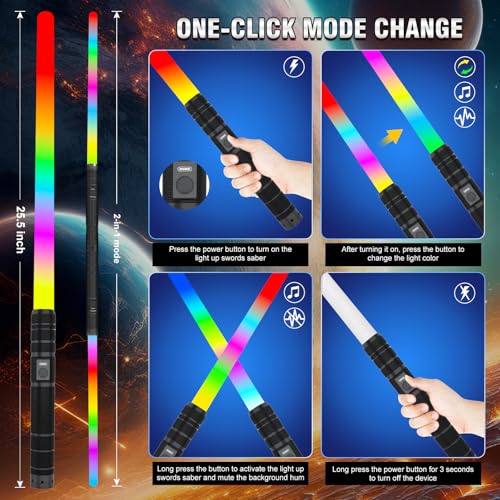 JOINBO 24.4inch Light Up Swords Sabers for Cosplay and Party Decoration — view 6