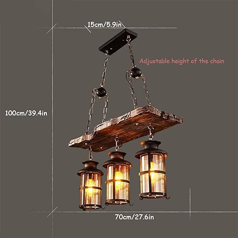 HWSY Retro ijzeren glazen lampenkap hanglamp industriële zwarte hangende lampen hout vintage kroonluchter in hoogte verstelbare E27-lampen hangende verlichting voor woonkamer eettafel keuken bar photo 2