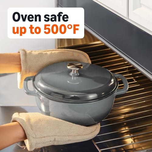 Image of Amazon Basics Enameled Cast Iron Dutch Oven Pot with Lid, Round, Dual Handles, Heavy-Duty, Oven Safe for Stews, Roasting, Baking, 7.3-Quart, Gray