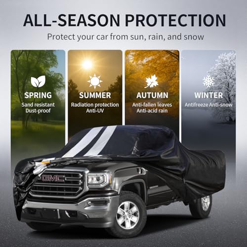GMC Sierra Truck Cover Custom Fit 2002-2018 Regular Cab Long Bed(5.7'-6.6') with Door Zipper, 10 Layers Outdoor Heavy Pickup Truck Cover Waterproof All Weather, Wind Dust Sun Protector. by Tozaroa - Used condition - Image 4