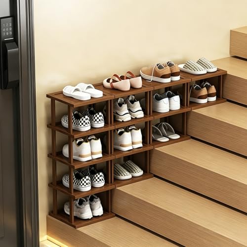 HJYXXSR Bamboo Shoe Rack, Narrow and Tall Vertical Entryway Storage Shelf, Multi-Tiered Shoe Rack, Suitable for Hallways, Living Rooms, Bedrooms Walnut 2+3+4+5 Layer