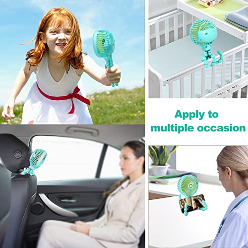 TRELC Mini Handheld Stroller Fan, Personal Portable Baby Fan with Flexible Tripod, 2024 Upgraded Version, Gift for Children, Rechargeable Fan for Office Room Car Traveling BBQ Gym Fan (Green)