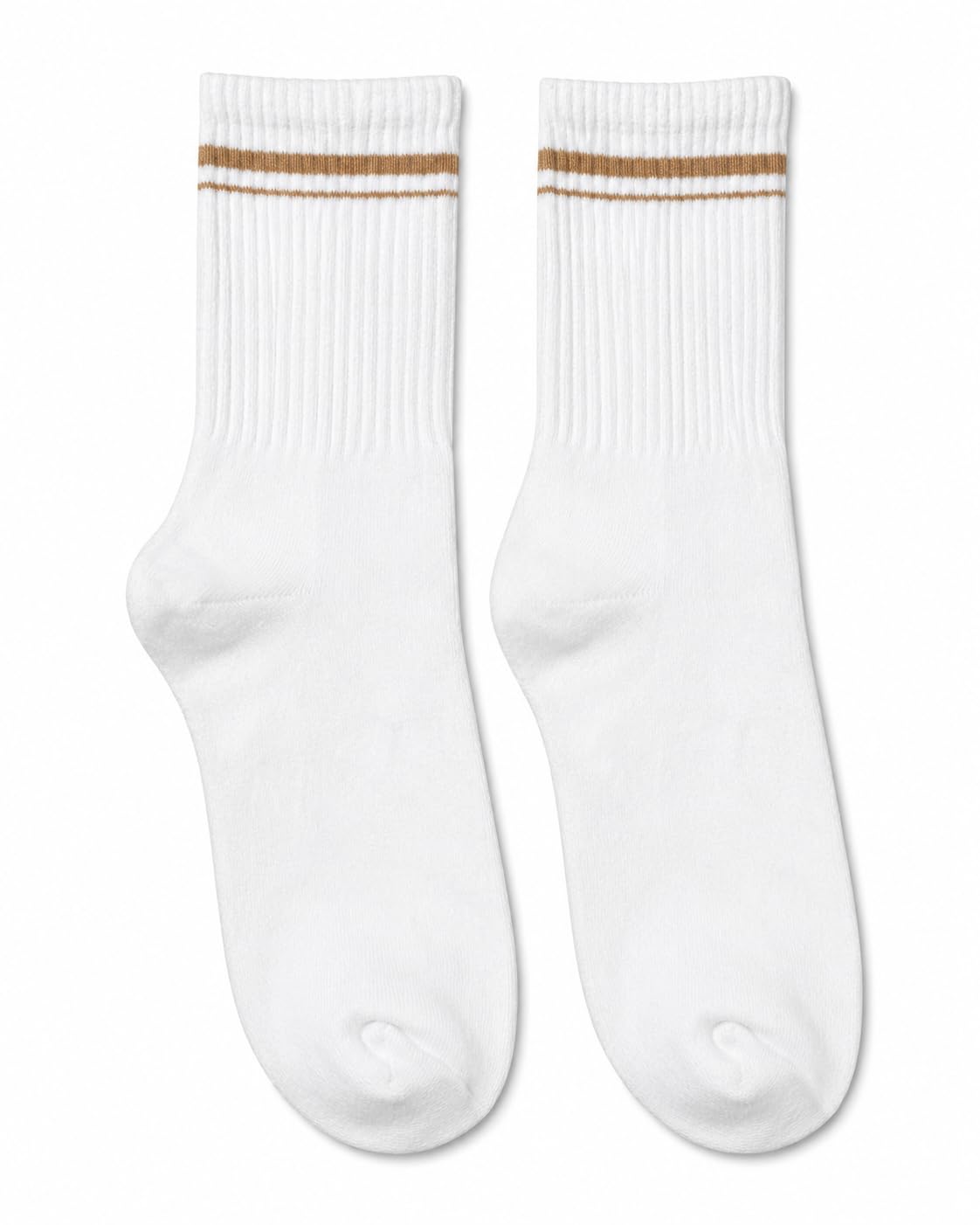 Men White Crew Socks Pack of 1 Cotton Blend Sports Socks Breathable Stretchable Gym Running Daily Wear Socks with Beige Stripe-image-30