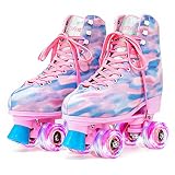Ruthfot Womens Roller Skates with High Top PU Leather and Shiny Double-Row Four Wheels Rollerskates,