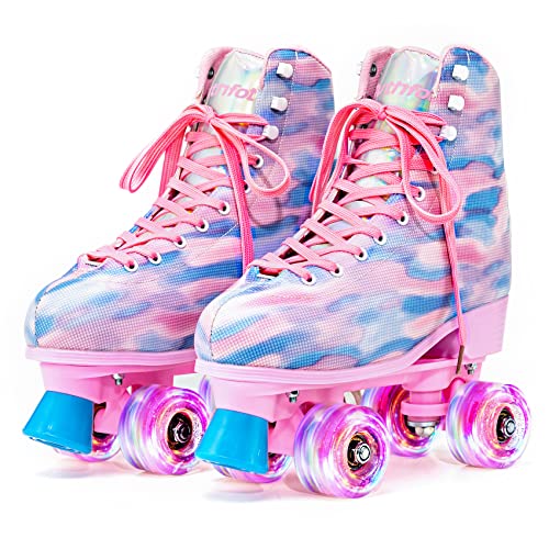Ruthfot Womens Roller Skates With High Top Pu Leather And Shiny Double-Row Four Wheels Rollerskates,Pink Skates For Adult Women And Girls #TOP23