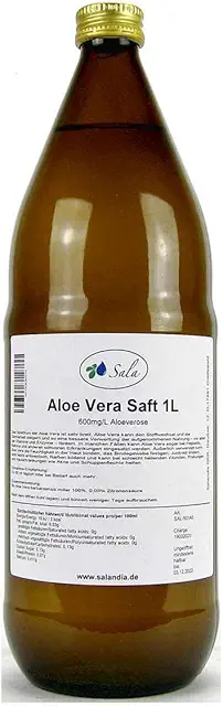 Aloe Vera Saft 100% Direktsaft mit 600mg/L Aloverose, 1 Liter Glasflasche