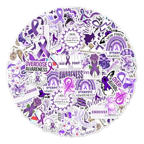 50 Pack Pcs Overdose Awareness Ribbon Stickers for Water Bottles Waterproof Vinyl Laptop Inspirational Motivational Quotes Sticker Packs Bulk Teens Adults Aesthetic Small Decals Cover