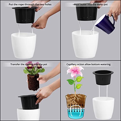 Amazon Brand – Umi Set of 2 Pink Colour Pots for Plant - 7 Inches Self Watering Flower Pot Good for Indoor & Balcony Decor Plastic Gamla Planter (Only Pots)