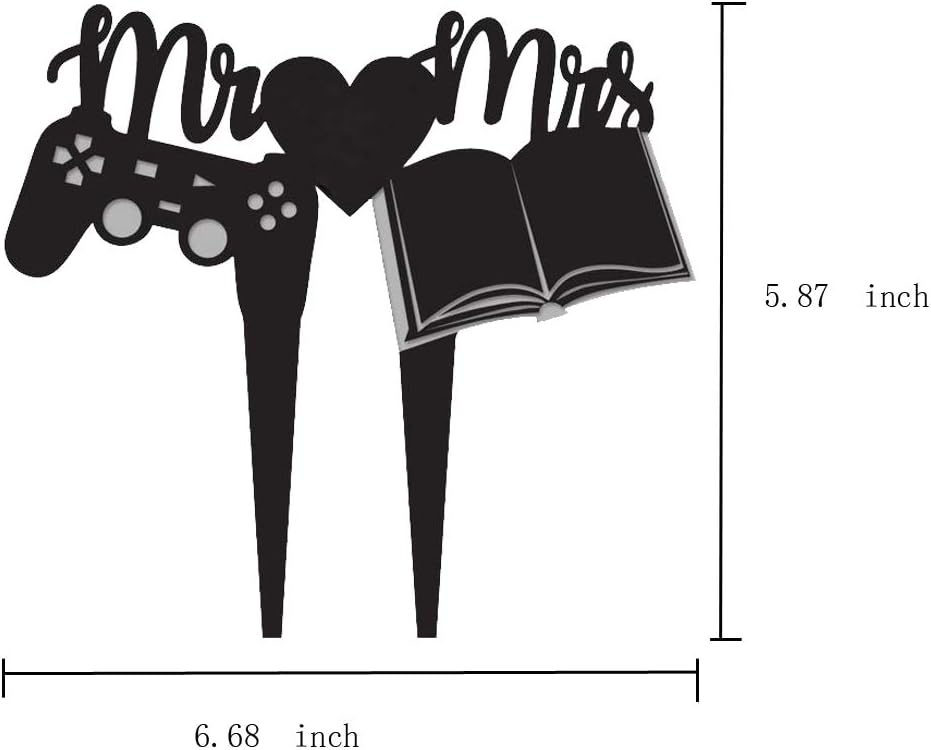 Funny Mr & Mrs Wedding Cake Topper Game Console and Book Couple Themed Cake Decorations for Wedding/Anniversary/Bridal Shower Party Supplies image 2