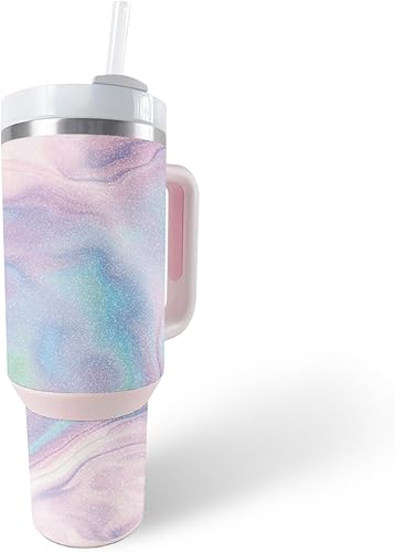 Miniatura 6 de MightySkins - Vaso con purpurina brillante compatible con Stanley The Quencher H2.0 FlowState de 40 onzas, cuarzo naranja, acabado protector y
