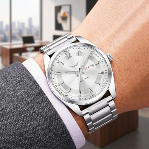 Image of LOUIS DEVIN Stainless Steel Chain Analog Wrist Watch for Men with Day and Date Display (Black /Blue /Brown /Silver Dial) | LD-GR405-CH