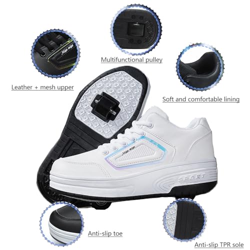 Kids Roller Skates Shoes Sneakers for Boys & Girls, Unisex Outdoor Parkour Shoes with 2-Wheels Trainer Skateboarding Shoe Retractable Skating Shoes for Children's Park Sports Walking3