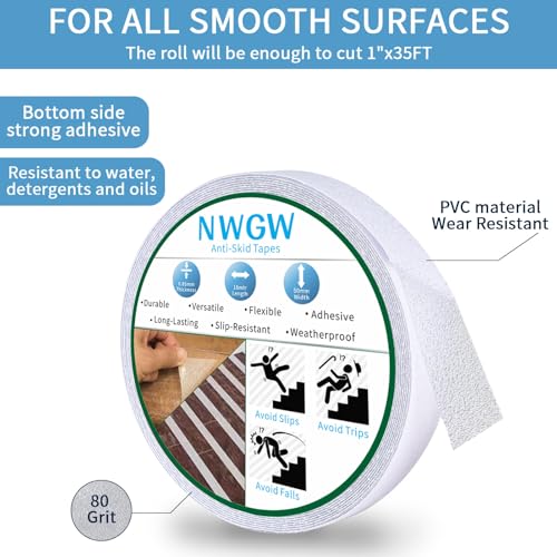 Image of Clear Anti Slip Tape for Stairs & Bathtubs, 1 inch x35FT Non-Skid Transparent Grip Tape - Soft PVC Safety Traction for Bare Feet, Pool Decks, Boats, Shower Floors