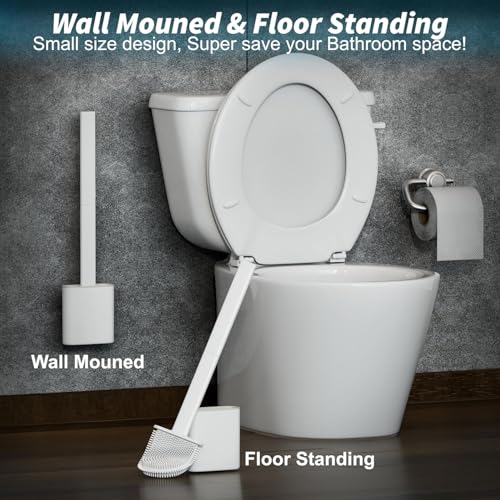 Image of Zuku Toilet Cleaning Brush Bathroom Cleaning Accessories Toilet Brush with Holder Stand Silicon Toilet Brush Cleaner Commode Cleaning Brush Wall Mounted Bathroom Cleaning Accessories(White,Pack of 2)