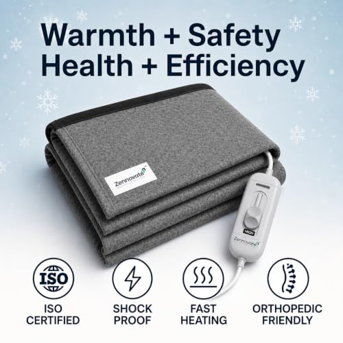 Image of Superior ISO Certified & ZED Certified Electric Under Blanket |Bed Warmer with Multiple Heat Controls (Body, Foot, High, Low)| Shock Proof | Single Bed Size (150cmx80cm) | 10 Year Warranty