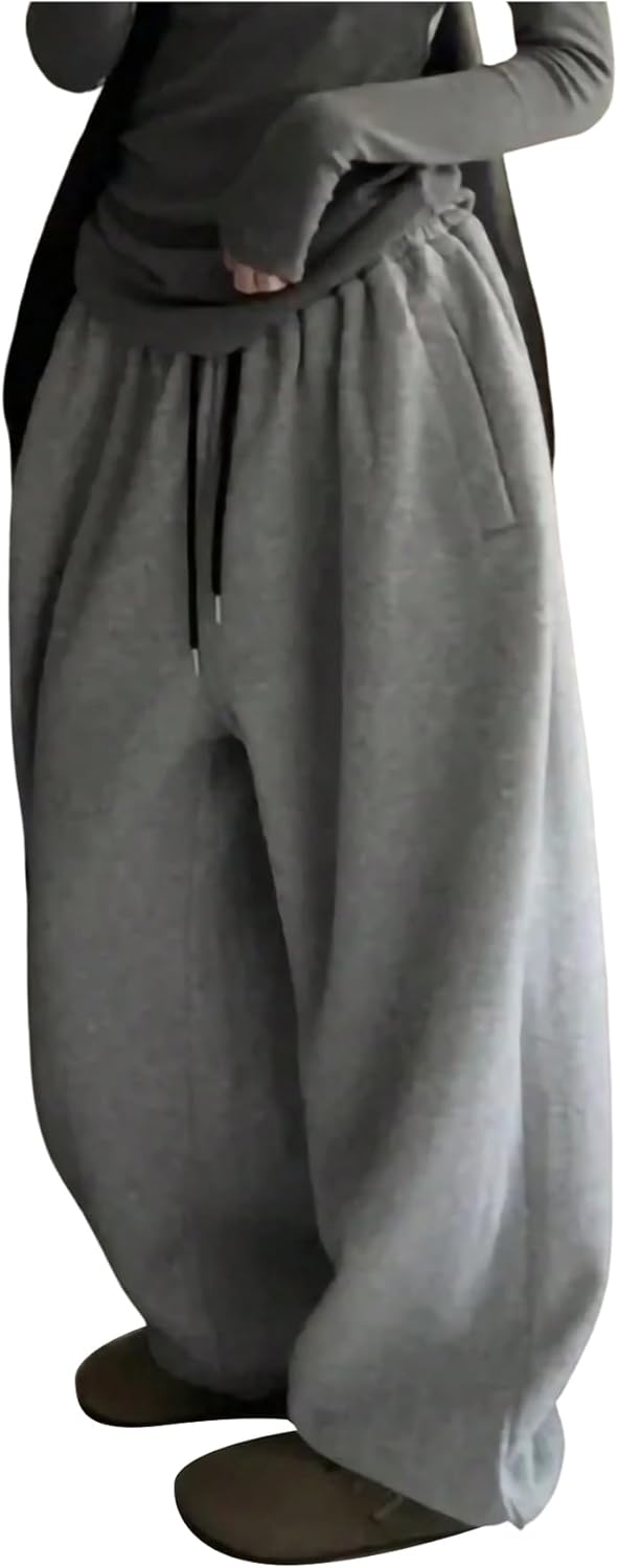 GORGLITTER Women's Baggy Sweatpants Y2K Drawstring High Waisted Loose Long Pants with Pockets