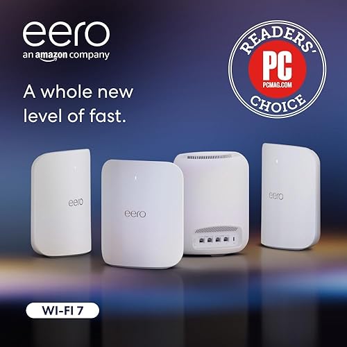 Amazon eero Max 7 mesh wifi system (newest model) - Supports internet plans up to 10 Gbps, Coverage up to 10,000 sq. ft., Connect 750+ devices, 4-pack