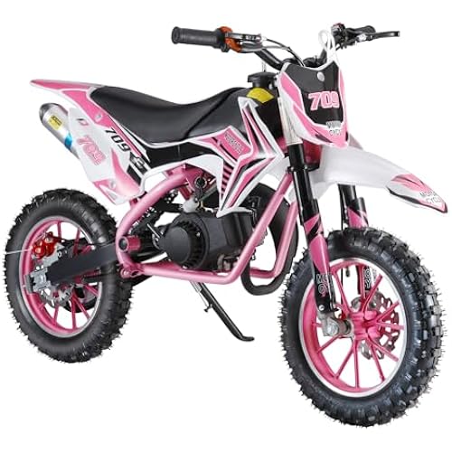 50cc 2-Stroke Gas Dirt Bike for Kids 8-14, Max Load 330Lbs & Speeds up to 25MPH, Off-Road Mini Dirt Bike/Pit Bike with Front & Rear Disc Brakes, Gas Powered Motorcycle for Boys, Girls (Pink)