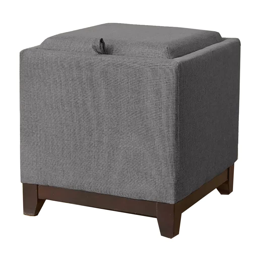 Repose-pieds en tissu de lin gris : grande table basse salon et coffre de rangement de chambre