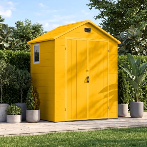 Image of Devoko 5.8X4.1 FT Plastic Outdoor Storage Shed with Floor, Yellow