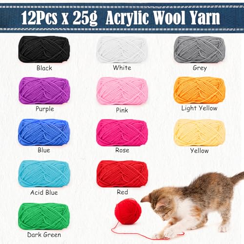 AOTWAN Crochet Yarn Acrylic Yarn Knitting Wool 12Pcs x 25g Crochet Wool for Crochet Kits for Beginners Adults Knitting and Crafts Multi-Color - Image 2