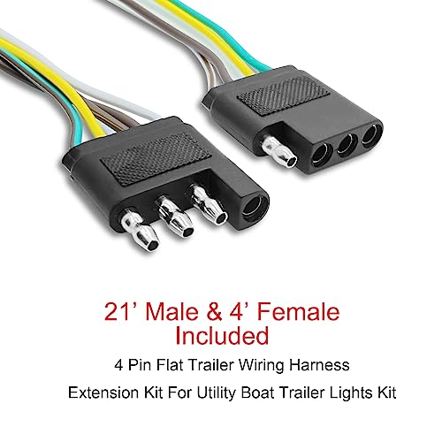 LIMICAR Trailer Wiring Harness Kit, 25ft Trailer Wire with 4 Flat Extension Connector, 4 Pin Flat Wishbond Wiring Light Kit for Utility Boat - Thumbnail 2