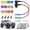 Kit de grifo de fusibles mini para añadir un circuito – 2 portafusibles de perfil bajo + 12 fusibles (3A – 20 A), extractor, bridas, terminales O y U – para cámara de tablero de 12 V/24 V, cableado de