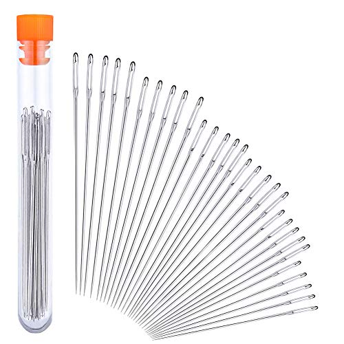 Jupean - 30 PCS Large Eye Hand Sewing Needles 6 Sizes Embroidery Needles Stitching Needles Needle Storage Tube for Sewing