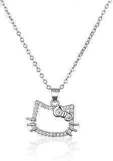 Diamond Cat Necklace Sterling Silver Cute Cubic Zirconia Bow Kitten Pendant Necklace Funny Cartoon