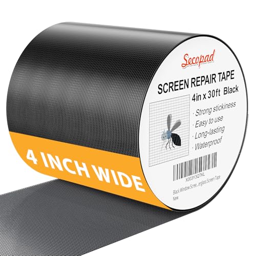 Secopad Black Window Screen Repair Kit, 4 in X 30 FT (360IN) Screen Repair Tape for Windows or Doors, Strong Adhesive Fiberglass Mesh Patch Tape by Secopad - Used condition - US$11.91