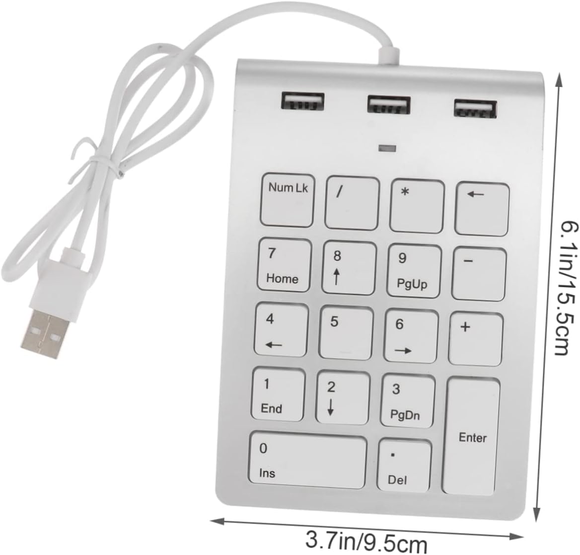 Operitacx USB Numeric Keypad Key with Port USB Hub Silver Zinc Alloy Numpad for Laptop Desktop Data Entry Compatible with Windows