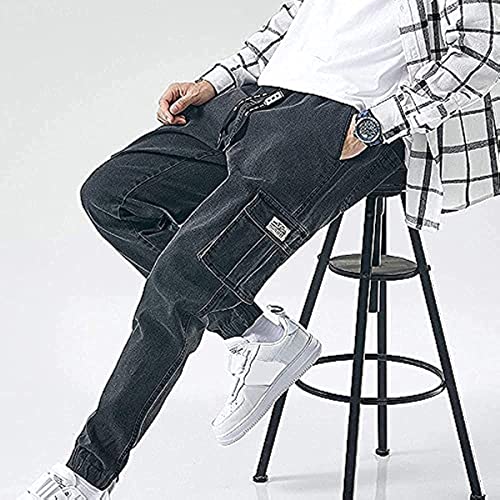 Xyxiongmao Streetwear Hip Hop Cargo Joggers Pants For Men Denim Overalls Sports Harness Feet Harlan Casual Trousers (Blue, M) #TOP4