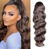 KETHBE 24 Inch Drawstring Ponytail hair Extension Synthetic Heat Resistant Wrap Around Curly Wavy Lo