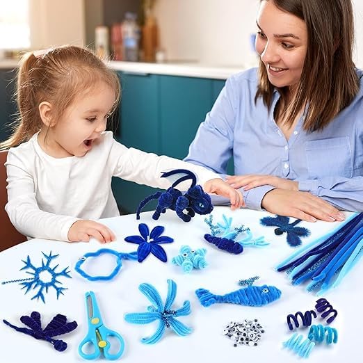 Image of 100Pcs Pipe Cleaners Craft Set | Chenille Stem Fuzzy Sticks DIY Craft Supplies for Art Projects Activities, Decorations, Flower Making, Modeling & Sculpting (Peacock Blue)