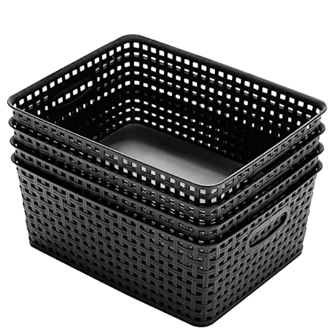 Plastic Storage Baskets for Organizing,11.42X9X4.7,Pack of 4 (Black)